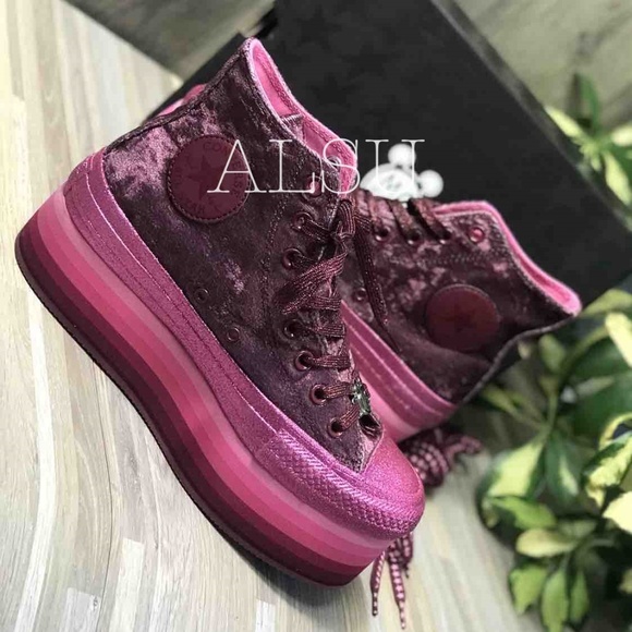 Converse& Miley Ctas Platform Velvet Dark Burgundy - Picture 2 of 8